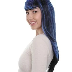 HPO Women's Glamour Witch Womens Wig | Blue Black Sexy Cosplay Party Halloween Wig | Premium Breathable Capless Cap