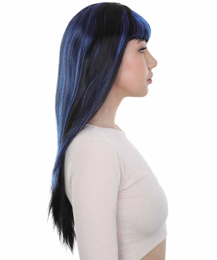 HPO Women's Glamour Witch Womens Wig | Blue Black Sexy Cosplay Party Halloween Wig | Premium Breathable Capless Cap 5 HPO Women's Glamour Witch Womens Wig | Blue Black Sexy Cosplay Party Halloween Wig | Premium Breathable Capless Cap