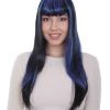 HPO Women's Glamour Witch Womens Wig | Blue Black Sexy Cosplay Party Halloween Wig | Premium Breathable Capless Cap