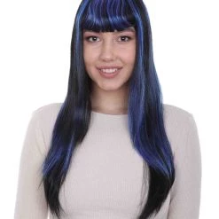 HPO Women's Glamour Witch Womens Wig | Blue Black Sexy Cosplay Party Halloween Wig | Premium Breathable Capless Cap