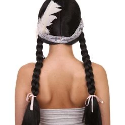 HPO Native American Princess Wig With Headband | Black Braided Historical Wigs | Premium Breathable Capless Cap Women's 12 HPO Native American Princess Wig With Headband | Black Braided Historical Wigs | Premium Breathable Capless Cap Women's