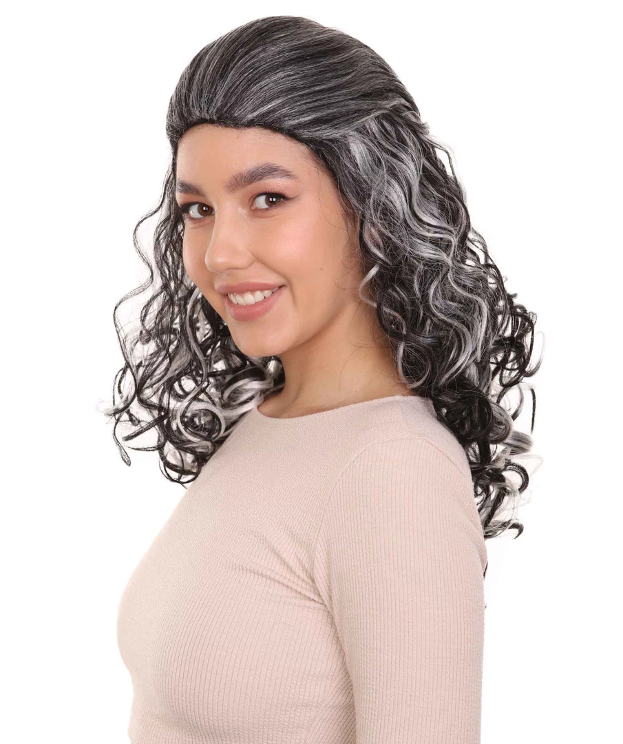 HPO Women's Wicked Witch Womens Wig | Black & White Curly Medium Wig | Premium Breathable Capless Cap 2 HPO Women's Wicked Witch Womens Wig | Black & White Curly Medium Wig | Premium Breathable Capless Cap