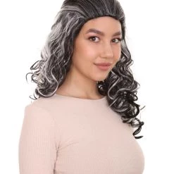 HPO Women's Wicked Witch Womens Wig | Black & White Curly Medium Wig | Premium Breathable Capless Cap 14 HPO Women's Wicked Witch Womens Wig | Black & White Curly Medium Wig | Premium Breathable Capless Cap