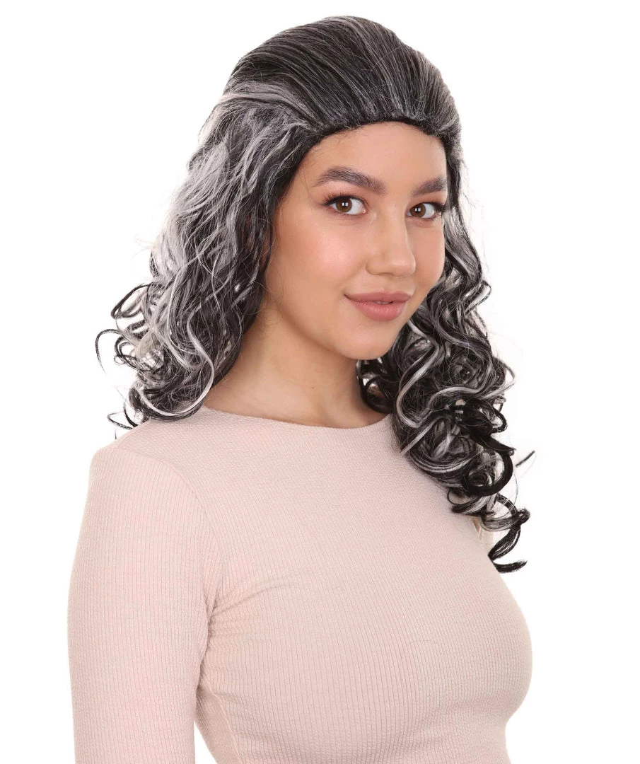 HPO Women's Wicked Witch Womens Wig | Black & White Curly Medium Wig | Premium Breathable Capless Cap 6 HPO Women's Wicked Witch Womens Wig | Black & White Curly Medium Wig | Premium Breathable Capless Cap