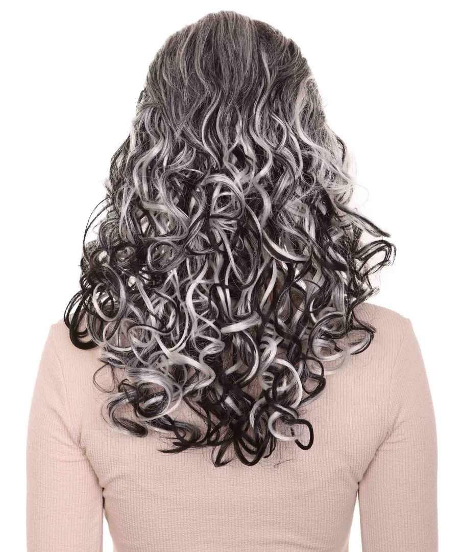 HPO Women's Wicked Witch Womens Wig | Black & White Curly Medium Wig | Premium Breathable Capless Cap 4 HPO Women's Wicked Witch Womens Wig | Black & White Curly Medium Wig | Premium Breathable Capless Cap