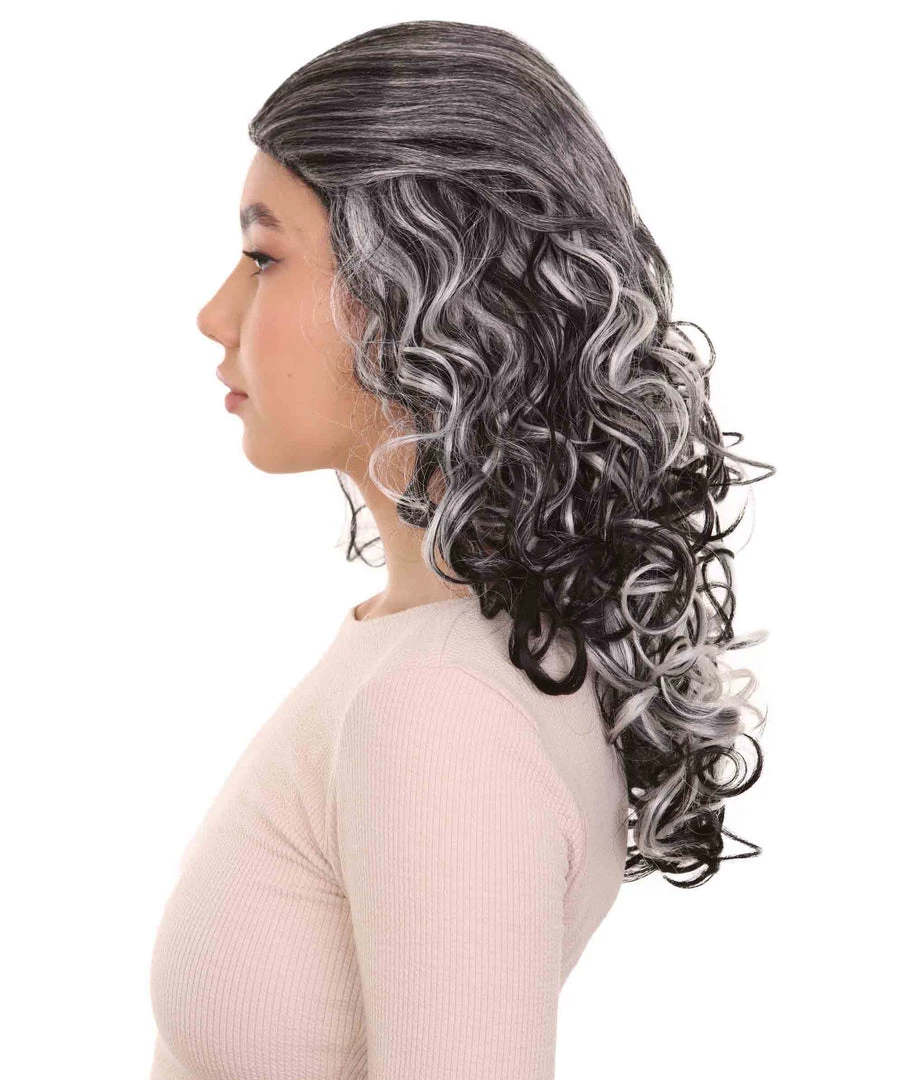 HPO Women's Wicked Witch Womens Wig | Black & White Curly Medium Wig | Premium Breathable Capless Cap 3 HPO Women's Wicked Witch Womens Wig | Black & White Curly Medium Wig | Premium Breathable Capless Cap