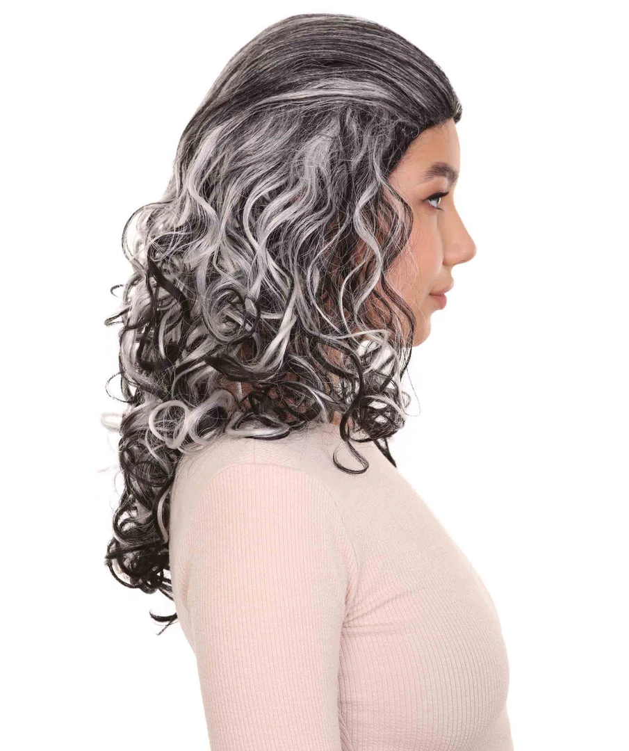 HPO Women's Wicked Witch Womens Wig | Black & White Curly Medium Wig | Premium Breathable Capless Cap 5 HPO Women's Wicked Witch Womens Wig | Black & White Curly Medium Wig | Premium Breathable Capless Cap