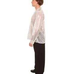 HPO Adult Men's 70's Disco Sequin Shirt Costume | White Vintage Cosplay Costume 11 HPO Adult Men's 70's Disco Sequin Shirt Costume | White Vintage Cosplay Costume
