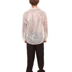 HPO Adult Men's 70's Disco Sequin Shirt Costume | White Vintage Cosplay Costume 12 HPO Adult Men's 70's Disco Sequin Shirt Costume | White Vintage Cosplay Costume