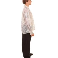 HPO Adult Men's 70's Disco Sequin Shirt Costume | White Vintage Cosplay Costume 13 HPO Adult Men's 70's Disco Sequin Shirt Costume | White Vintage Cosplay Costume