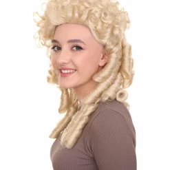 HPO Womens 18th Century Colonial Lady Curly Wig | Blonde Historical Wig | Premium Breathable Capess Cap