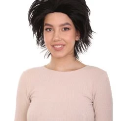 HPO Women's Womens Adult Curly Wig | Black Short Character Wig | Premium Breathable Capless Cap