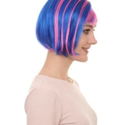 HPO Womens Actress Wig | Blue And Pink Shinning Bob Wig | Premium Breathable Capless Cap