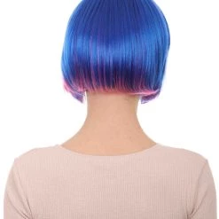 HPO Womens Actress Wig | Blue And Pink Shinning Bob Wig | Premium Breathable Capless Cap