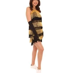HPO Adult Women's 20's Fringe Flapper Costume | Gold Color Cosplay Costume 14 HPO Adult Women's 20's Fringe Flapper Costume | Gold Color Cosplay Costume