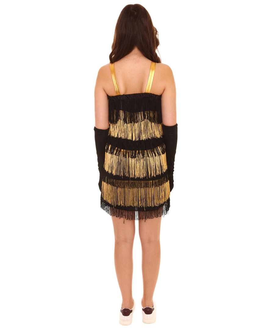 HPO Adult Women's 20's Fringe Flapper Costume | Gold Color Cosplay Costume 5 HPO Adult Women's 20's Fringe Flapper Costume | Gold Color Cosplay Costume