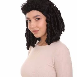 HPO Women's Womens 18th Century Colonial Lady Curly Wig | Black Historical Wig | Premium Breathable Capless Cap
