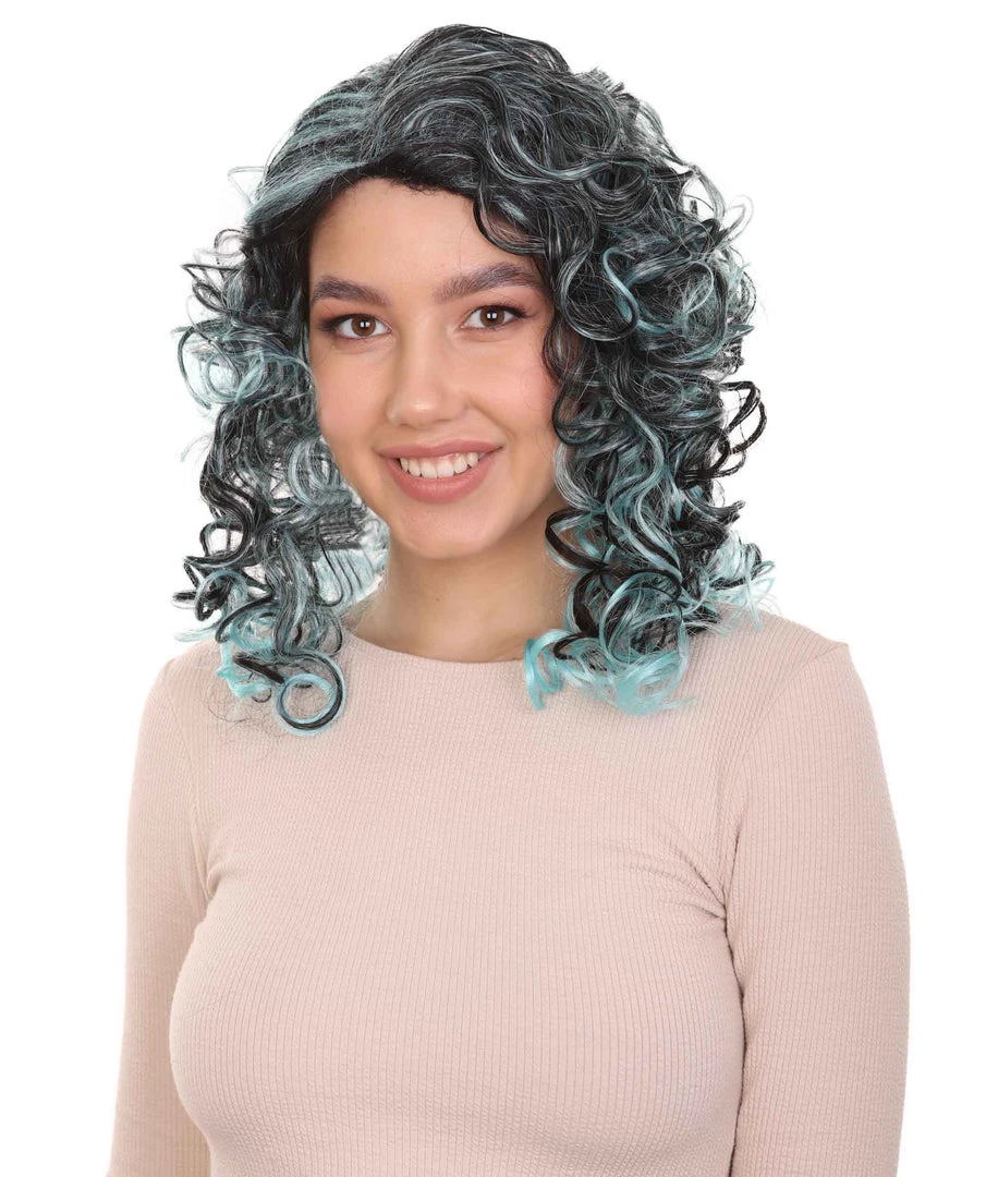 HPO Blue Wicked Witch Womens Wig | Black Sky Horror Cosplay Halloween Wig | Premium Breathable Capless Cap Women's 1 HPO Blue Wicked Witch Womens Wig | Black Sky Horror Cosplay Halloween Wig | Premium Breathable Capless Cap Women's