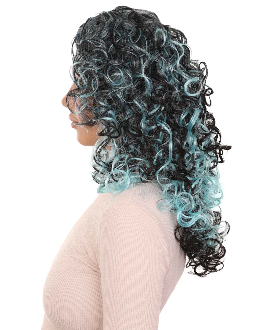 HPO Blue Wicked Witch Womens Wig | Black Sky Horror Cosplay Halloween Wig | Premium Breathable Capless Cap Women's 3 HPO Blue Wicked Witch Womens Wig | Black Sky Horror Cosplay Halloween Wig | Premium Breathable Capless Cap Women's