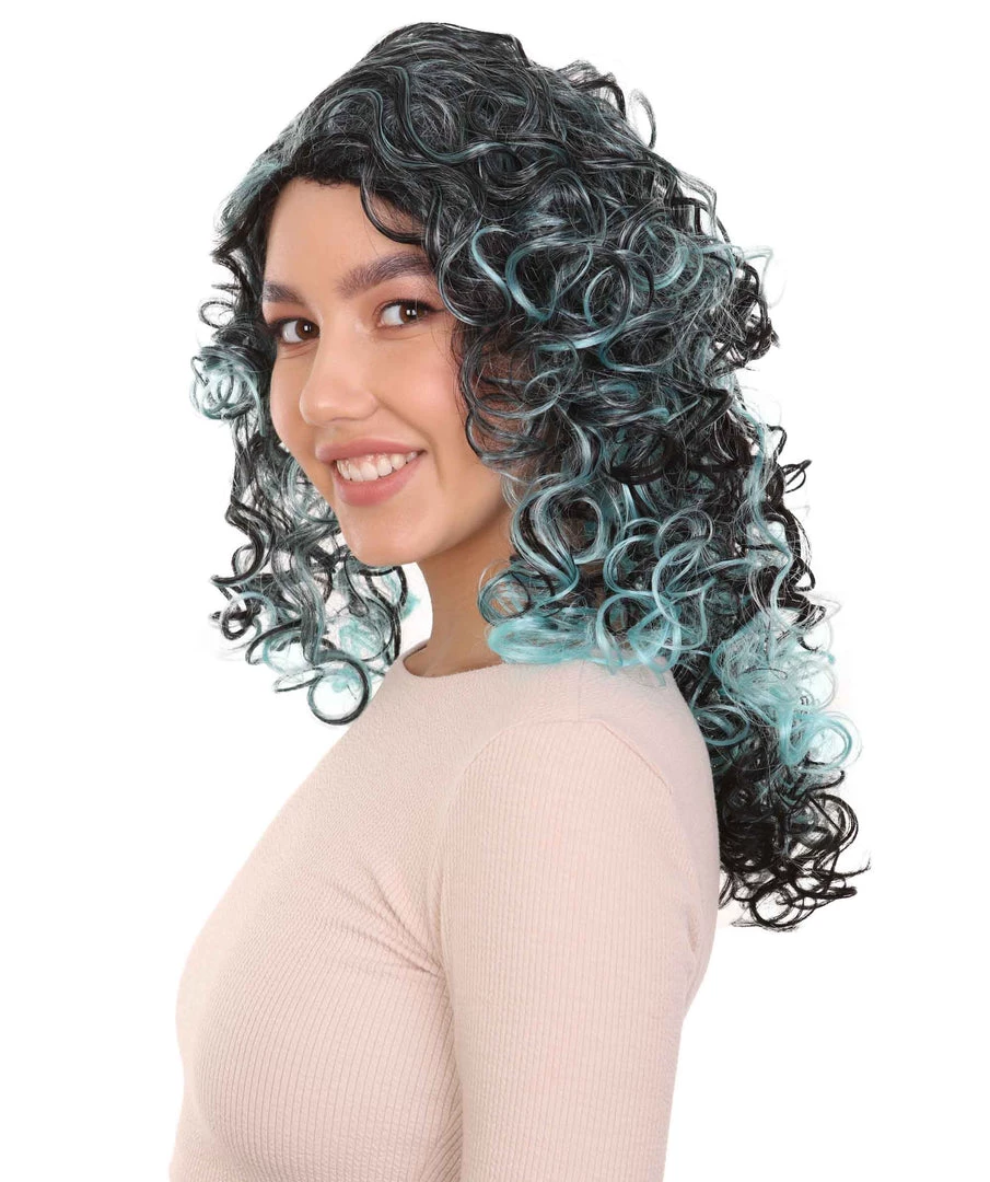 HPO Blue Wicked Witch Womens Wig | Black Sky Horror Cosplay Halloween Wig | Premium Breathable Capless Cap Women's 2 HPO Blue Wicked Witch Womens Wig | Black Sky Horror Cosplay Halloween Wig | Premium Breathable Capless Cap Women's