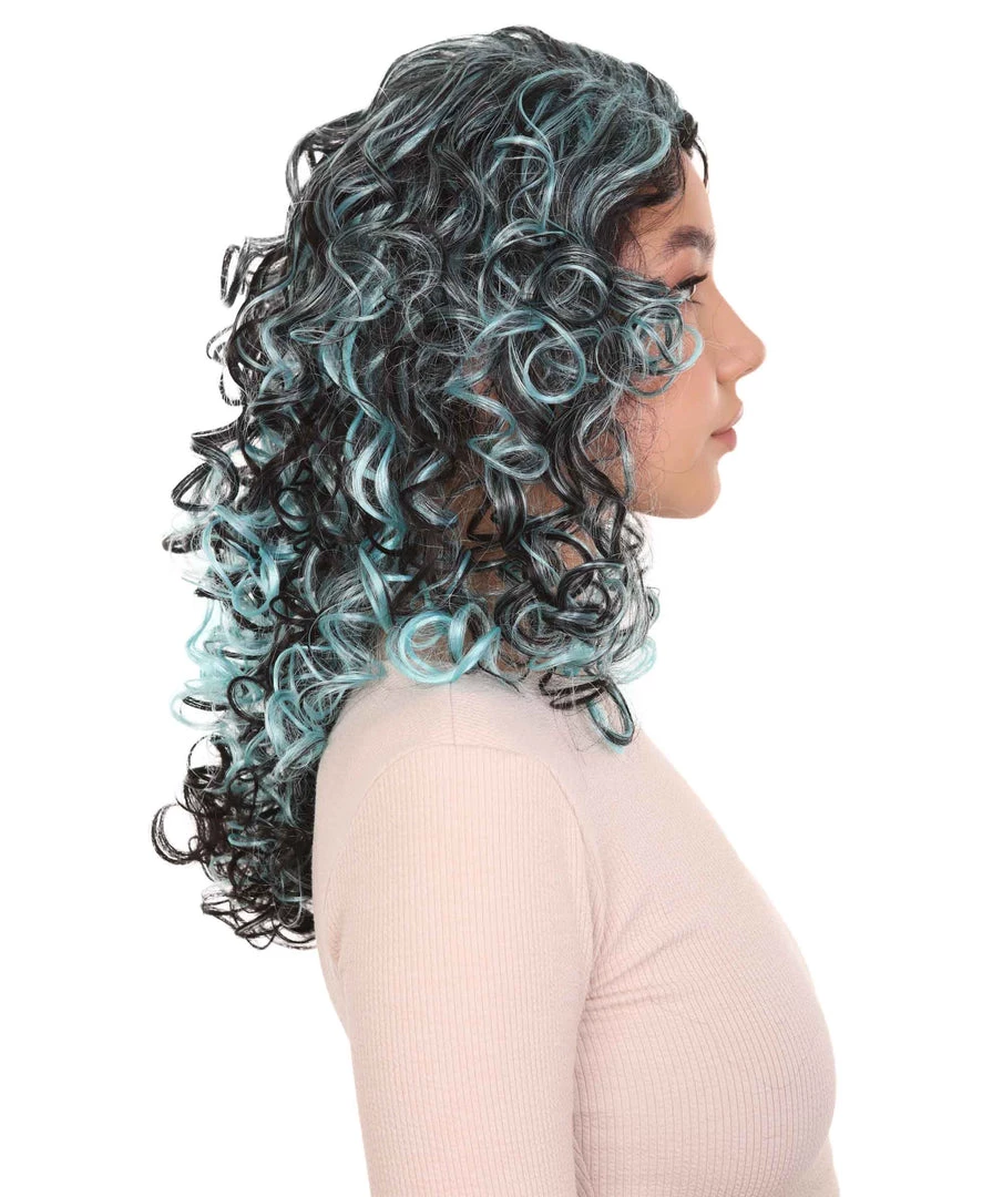 HPO Blue Wicked Witch Womens Wig | Black Sky Horror Cosplay Halloween Wig | Premium Breathable Capless Cap Women's 5 HPO Blue Wicked Witch Womens Wig | Black Sky Horror Cosplay Halloween Wig | Premium Breathable Capless Cap Women's