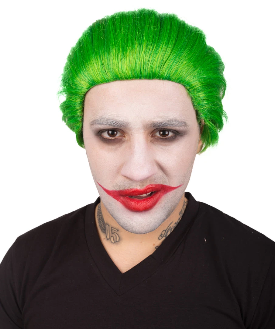 BC The Joker | Men's Green Color Slick Back Straight Psychotic Joker Wig 1 BC The Joker | Men's Green Color Slick Back Straight Psychotic Joker Wig