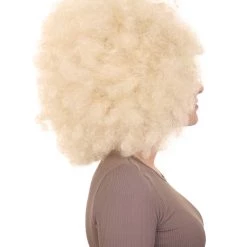 HPO Funky Pop Afro Unisex Wig | Super Size Jumbo Blond Party Wig | Premium Breathable Capless Cap Women's 13 HPO Funky Pop Afro Unisex Wig | Super Size Jumbo Blond Party Wig | Premium Breathable Capless Cap Women's