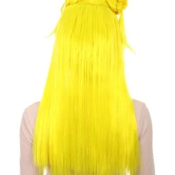 HPO Women's Neon Yellow Asian Princess Two Tied Horn Wig | Premium Breathable Capless Cap