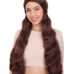 HPO Womens Brown Long Wig | TV/Movie Wigs | Premium Breathable Capless Cap