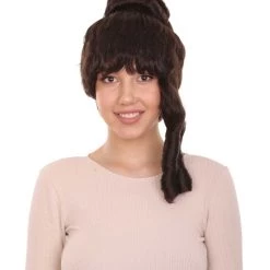 HPO Women's Womens Colonial Ladies 18th Century Curly Wig | Dark Brown Historical Wig | Premium Breathable Capless Cap