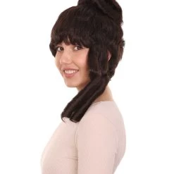 HPO Women's Womens Colonial Ladies 18th Century Curly Wig | Dark Brown Historical Wig | Premium Breathable Capless Cap