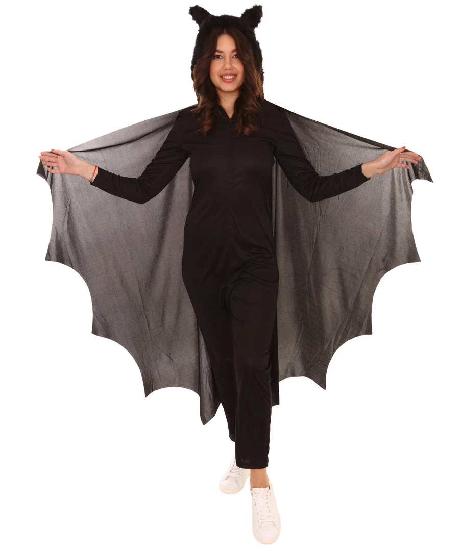 HPO Adult Women's Cozy Bat Jumpsuit | Black Halloween Costume 1 HPO Adult Women's Cozy Bat Jumpsuit | Black Halloween Costume