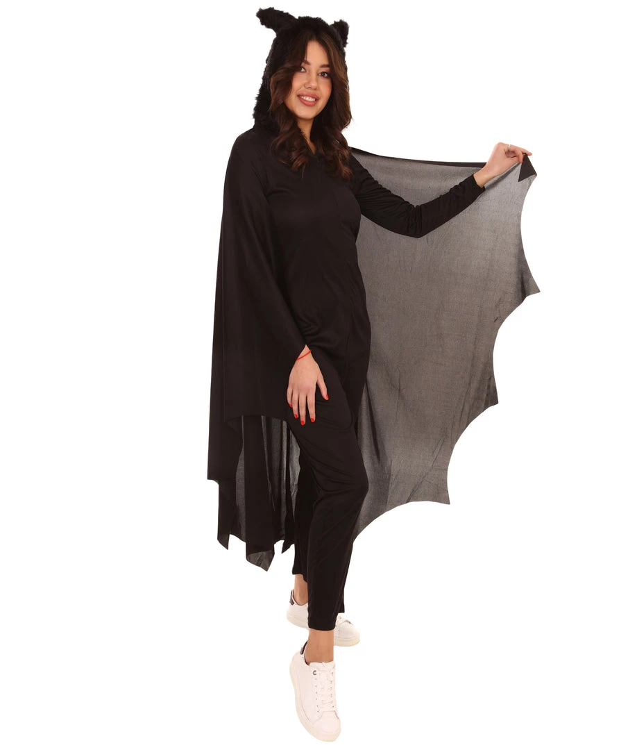 HPO Adult Women's Cozy Bat Jumpsuit | Black Halloween Costume 6 HPO Adult Women's Cozy Bat Jumpsuit | Black Halloween Costume