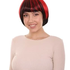 HPO Quirky Bob Womens Wig | Red Black Party Ready Fancy Cosplay Halloween Wig | Premium Breathable Capless Cap Women's