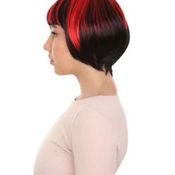 HPO Quirky Bob Womens Wig | Red Black Party Ready Fancy Cosplay Halloween Wig | Premium Breathable Capless Cap Women's