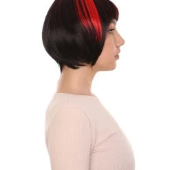 HPO Quirky Bob Womens Wig | Red Black Party Ready Fancy Cosplay Halloween Wig | Premium Breathable Capless Cap Women's