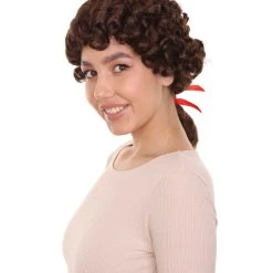 HPO Womens Colonial Lady Curley Black Historical Wig | Premium Breathable Capless Cap Women's
