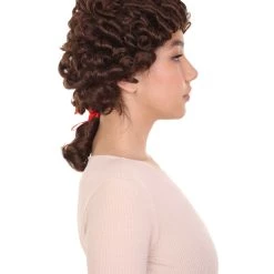 HPO Womens Colonial Lady Curley Black Historical Wig | Premium Breathable Capless Cap Women's