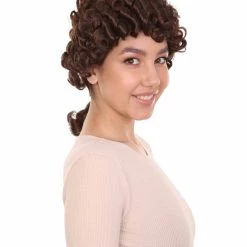 HPO Womens Colonial Lady Curley Black Historical Wig | Premium Breathable Capless Cap Women's