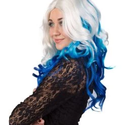 BC Adult Women's White Color With Blue Tips Wavy Medium Length Trendy Wig