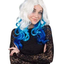 BC Adult Women's White Color With Blue Tips Wavy Medium Length Trendy Wig