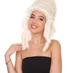 HPO Women's Womens Colonial Lady's 18th Century Curly Wig | White Historical Cosplay Wig | Premium Breathable Capless Cap
