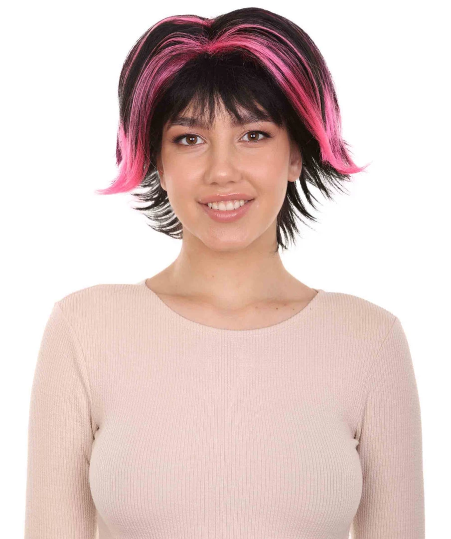 HPO Women's Short Pink & Black Wig | Party Ready Fancy Cosplay Halloween Wig | Premium Breathable Capless Cap 1 HPO Women's Short Pink & Black Wig | Party Ready Fancy Cosplay Halloween Wig | Premium Breathable Capless Cap