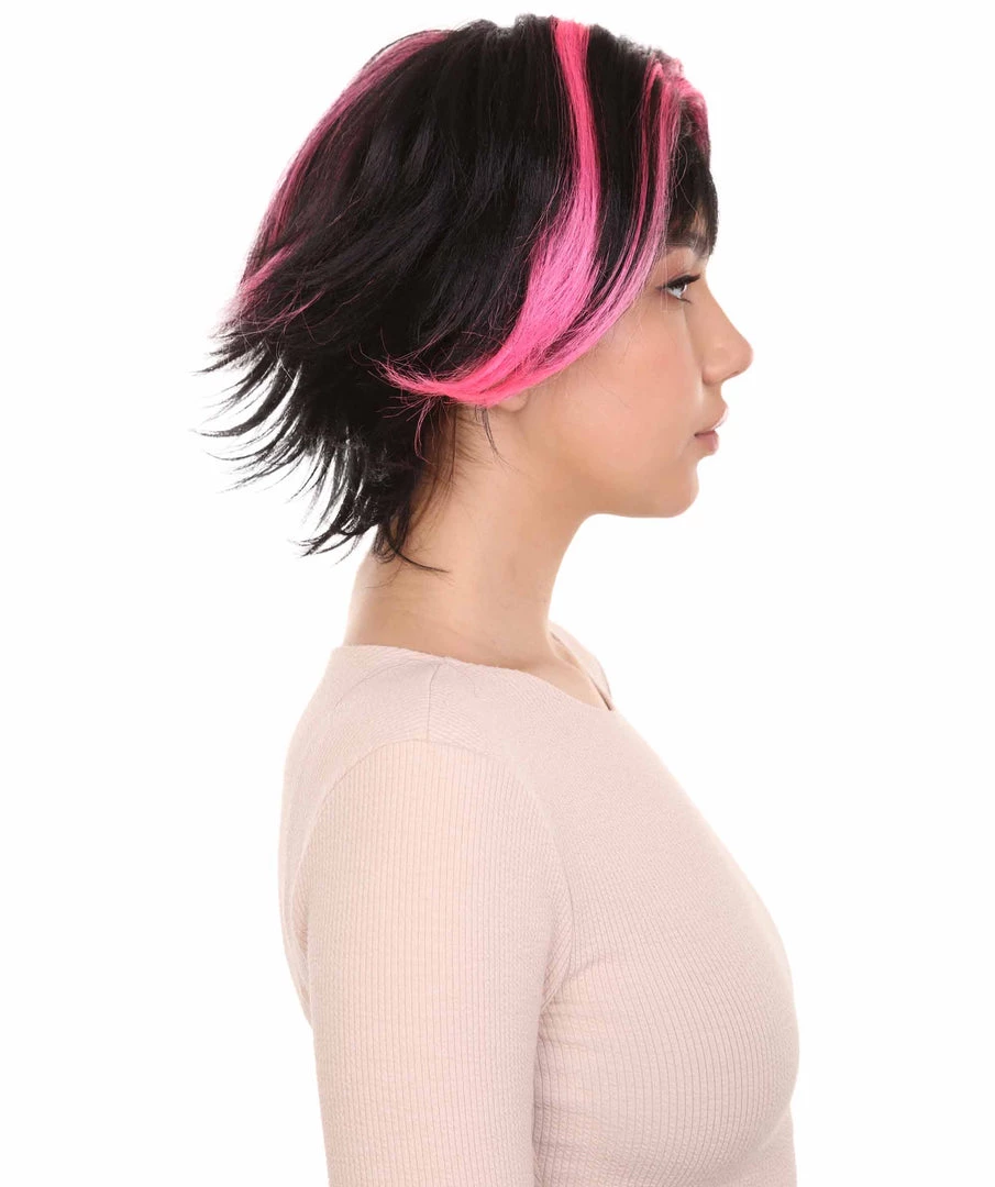 HPO Women's Short Pink & Black Wig | Party Ready Fancy Cosplay Halloween Wig | Premium Breathable Capless Cap 5 HPO Women's Short Pink & Black Wig | Party Ready Fancy Cosplay Halloween Wig | Premium Breathable Capless Cap