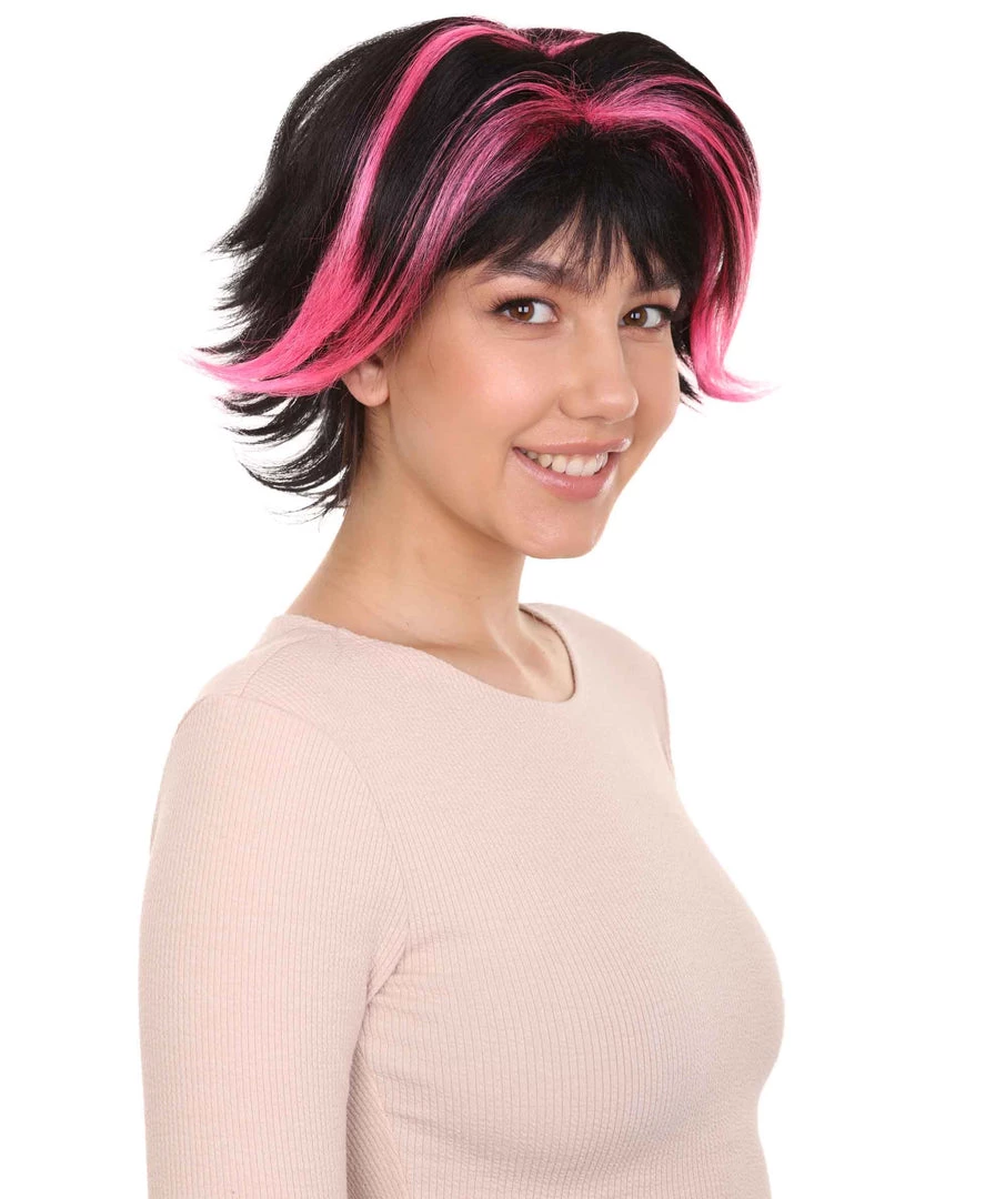 HPO Women's Short Pink & Black Wig | Party Ready Fancy Cosplay Halloween Wig | Premium Breathable Capless Cap 6 HPO Women's Short Pink & Black Wig | Party Ready Fancy Cosplay Halloween Wig | Premium Breathable Capless Cap