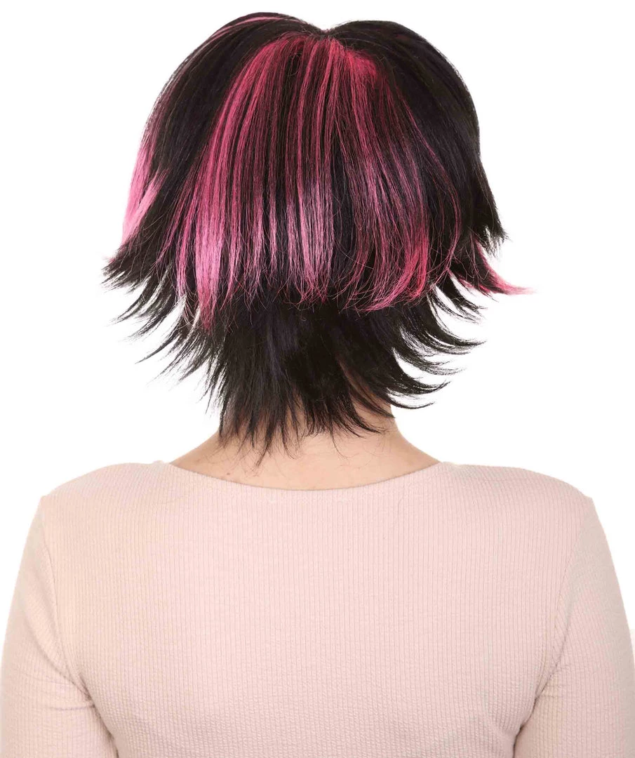 HPO Women's Short Pink & Black Wig | Party Ready Fancy Cosplay Halloween Wig | Premium Breathable Capless Cap 4 HPO Women's Short Pink & Black Wig | Party Ready Fancy Cosplay Halloween Wig | Premium Breathable Capless Cap