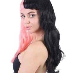 HPO Men's Singer Womens Long Wig | Wavy Pink & Black Wig | Premium Breathable Capless Cap