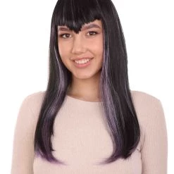 HPO Glitter Vampire Black Womens Wig | Horror Halloween Wig | Premium Breathable Capless Cap Women's