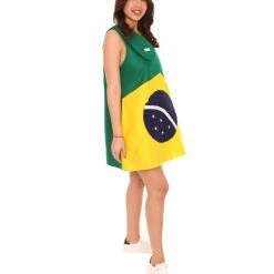 FLAGWIGS Adult Women's Brazil Flag Trolls Dress Sport Costume | Patriotic Cosplay Costume