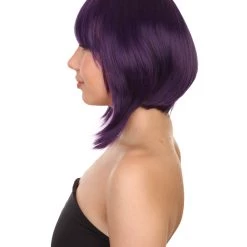 KOSMOS CW Women's Short 14' Unbalanced Bangs Purple Hero Rocker Girl Synthetic Anime Wig - Capless Cap Heat Resistant Fibers - Unconventional Bob Style